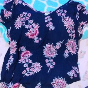 Blue and pink flower print shirt